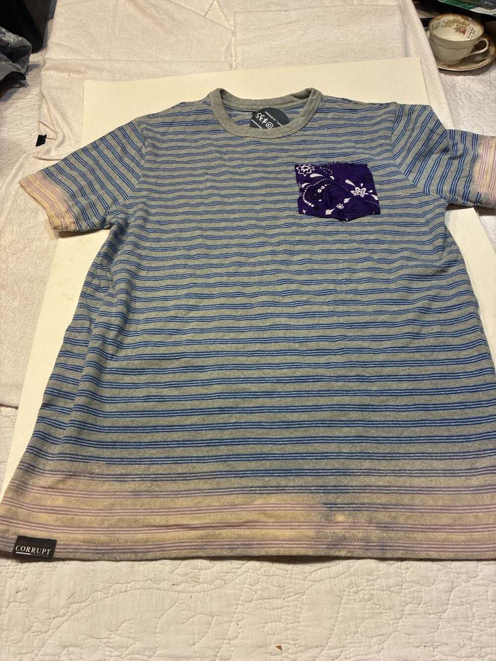 Vans Striped T-Shirt with Purple Bandana Pocket Size Small